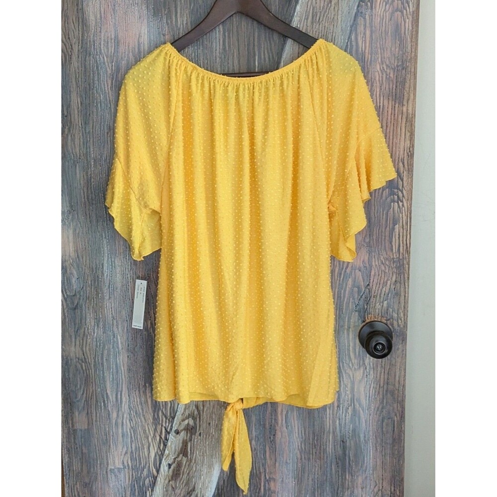 Zac And Rachel Sunny Yellow Tie-Front Flutter Sleeve Blouse XL - Picture 3 of 8
